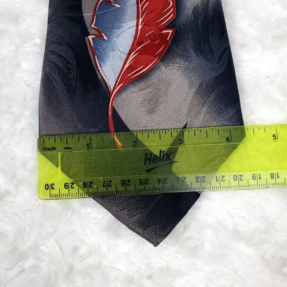 Tommy Bahama Feather Print Silk Tie Gray Red - Picture 7 of 8